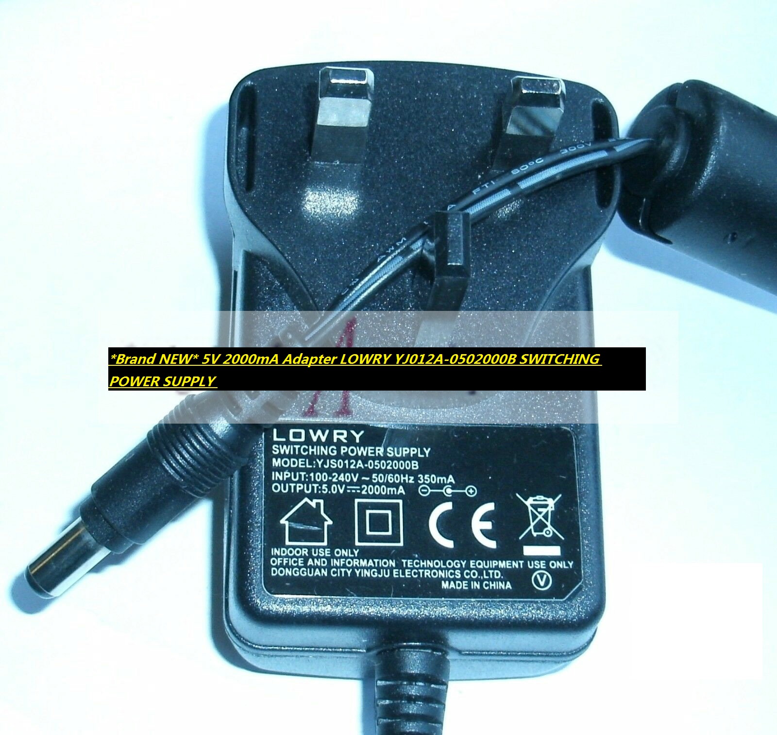 *Brand NEW* 5V 2000mA Adapter LOWRY YJ012A-0502000B SWITCHING POWER SUPPLY